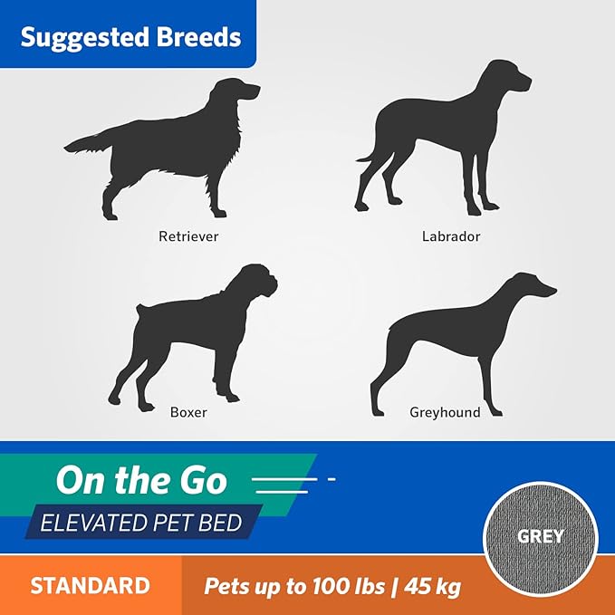 Coolaroo On-The-Go Elevated Dog Bed - Foldable Pop-Up Travel Dog Bed with Breathable, Moisture-Resistant Fabric, Carry Bag Included, Lightweight & Portable, Steel Gray, Large-PawvioPets