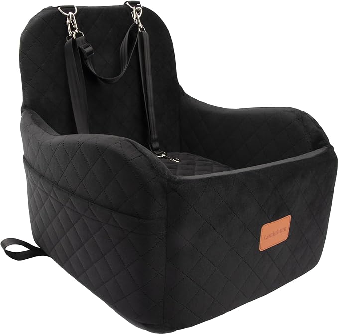 Dog Booster Car Seat for Small/Medium Dogs Up to 35lbs,Elevated Cushion Fits in Front/Back Seat,Fully Detachable and Washable,2 Storage Pockets & Dog Leashes,Easy to Install(Black,Medium)-PawvioPets