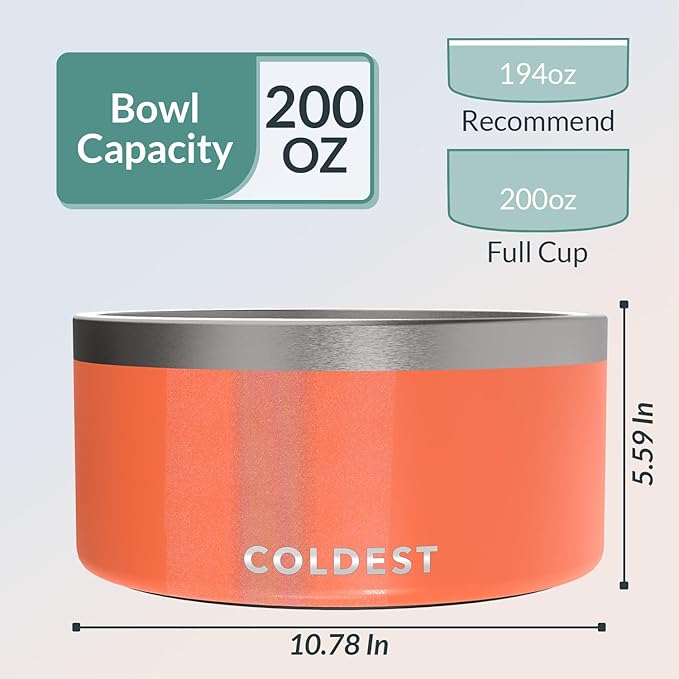 Coldest Dog Bowl - Anti Rust Metal, Non Slip, 3 Layers Insulated Stainless Steel Dog Bowls - Spill Proof & Heavy Duty - Water Bowl for Dogs, Cats & Pets, Dish Washer Safe (200 oz, Candy Red Glitter)-PawvioPets