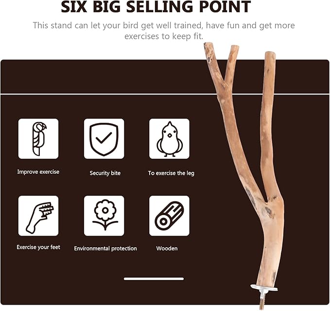 2pcs Bird Parrot Perch Stand Poles, Natural Wooden Parrot Perch for Cage, Branches Fork Rod for Small Parakeets Cockatiels Conure Lovebirds Bird Cage Accessories-PawvioPets