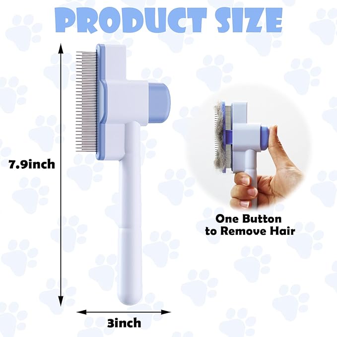 Cat Comb Pet Comb Self Cleaning Upgraded Cat Brush for Long Haired Cats & Dogs, Blue-PawvioPets