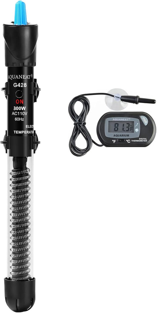 AQUANEAT Aquarium Heater, 300W Fish Tank Heater, Adjustable Submersible Water Thermostat with Digital Thermometer-PawvioPets