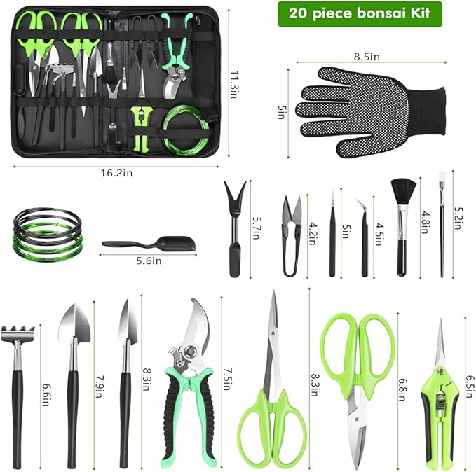 Bonsai Tool Kit, 21 Pcs Gardening Tools Set Include Garden Pruning Shears, Plant Trimming Scissors, Training Wire, Succulent Tool, Leather Bag Storage, Gardening Gifts for Women, Plant Lovers-PawvioPets