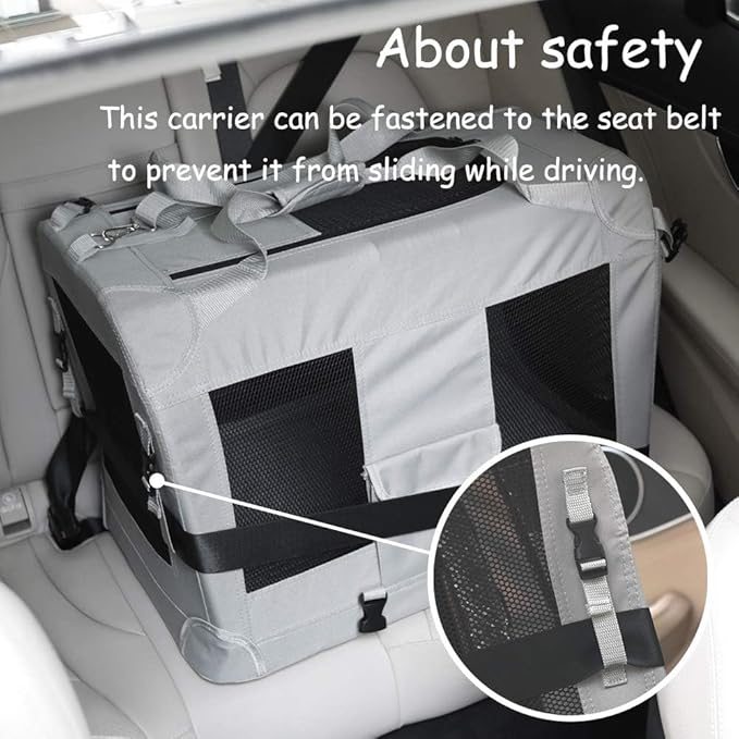 Extra Large Cat Carrier Soft Sided, Portable Small Dog Carrier for 2 Cats, 24"x16.5"x16" Car Travel Folding Comfortable Design, Khaki-PawvioPets