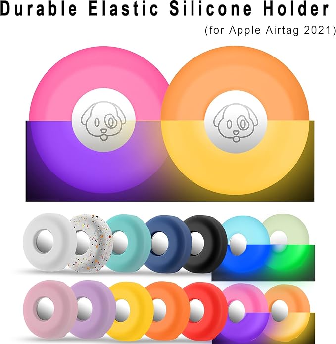 Airtag Holder for Dog Collar, Cibaabo Silicone Air Tag Case Cover Compatible with Apple Airtags for 0.8-1.2inch Cat Pet Collar Harness Loop-PawvioPets