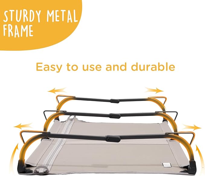 Daisy Cot, Medium Foldable Elevated Dog Bed, Portable Raised Outdoor Folding Dog Cot, Cooling, Chew Proof, Waterproof, Heavy Duty Up to 160 lbs for Camping/Home, Brown, 32"x 19"x6"-PawvioPets