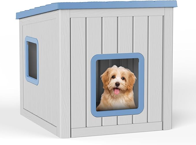 Dog House Small Dog Houses Outdoor with Sloped Roof Waterproof Ventilated Design Easy to Clean Elevated Floor Easy Assembly for Middle Sized Dogs-PawvioPets