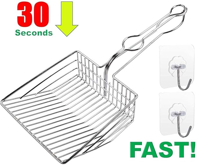 All Metal Litter Scoop, Solid Metal Sifter, Cat Litter Scoop Metal Jumbo, Cat Urine Scoop, Litter Scooper with Holder, Litter Scooper Holder, Jumbo Cat Litter Scoop Sifter Scooper Holder-PawvioPets
