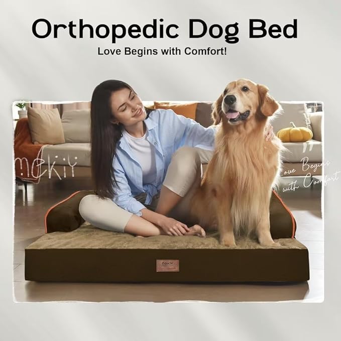 Dog Bed Medium Size Dog-Orthopedic Waterproof Bed for Dogs,Foam Couch Sofa with Washable Removable Cover & Non-Slip Bottom-Brown-PawvioPets