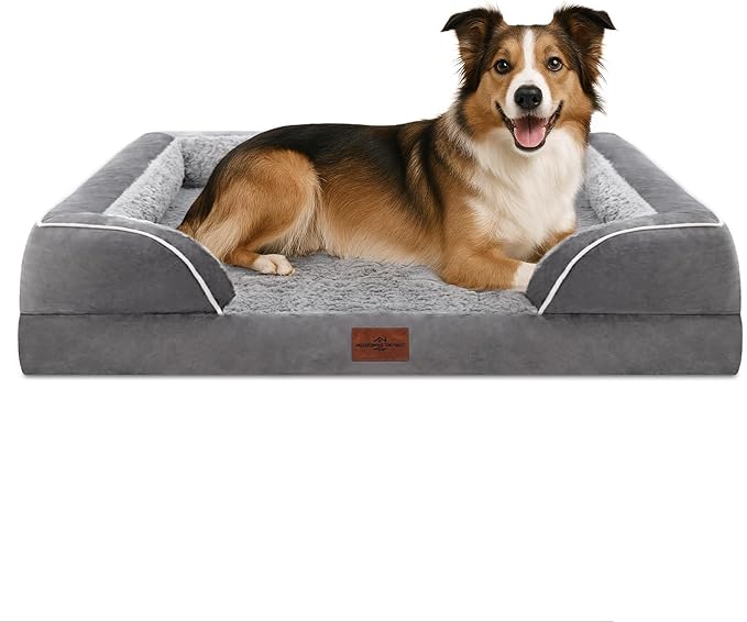 Comfort Expression Large Dog Beds Waterproof Orthopedic Foam Dog Sofa Beds Comfy Pet Bed with Washable Removable Cover & Non-Slip Bottom(Large,Grey)-PawvioPets