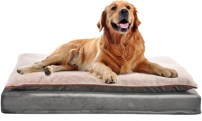 Amazon Basics Dog Bed with Cooling Gel Memory Foam, Pressure-Relief Support for Dogs up to 120lbs, Non-Slip Bottom, Machine Washable Cover, Giant Sized (48" x 36"), Grey-PawvioPets