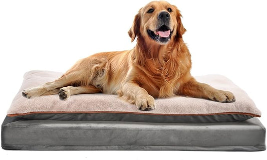 Amazon Basics Dog Bed with Cooling Gel Memory Foam, Pressure-Relief Support for Dogs up to 120lbs, Non-Slip Bottom, Machine Washable Cover, Giant Sized (48" x 36"), Grey-PawvioPets