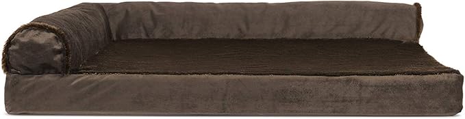 Furhaven Cooling Gel Dog Bed for Large/Medium Dogs w/ Removable Bolsters & Washable Cover, For Dogs Up to 55 lbs - Plush & Velvet L Shaped Chaise - Sable Brown, Large-PawvioPets