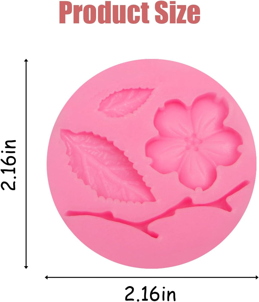 Peach Blossom Shape Molds 4 Pcs, Plant Flowers Leaf Fondant Silicone Molds for Cake Decoration Candy Sugar Cupcake Topper Cake Pop Popsicle Polymer Clay Crafts
