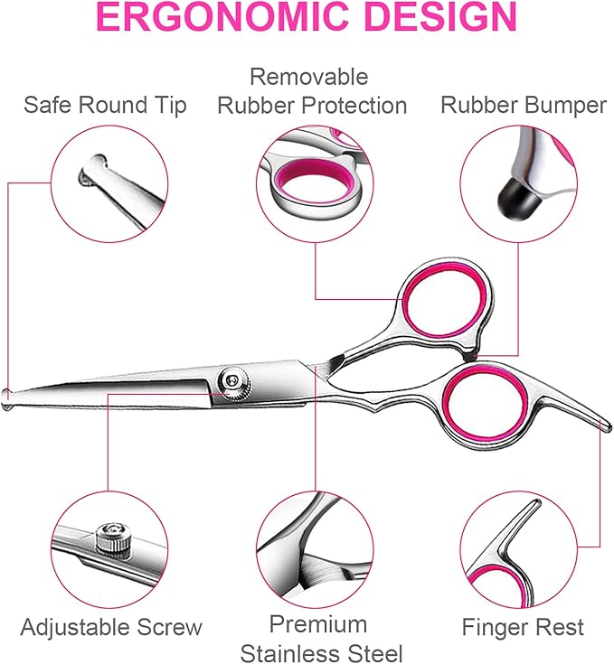 5 in1 Dog Grooming Scissors Kit, Professional Dog Scissors for Grooming with Safety Round Tips, Titanium Coated Grooming Shears for Dogs Cat Pet At Home-PawvioPets