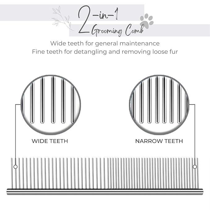 Flexzion Grooming Comb for Dogs – Stainless Steel Professional Cat Comb and Animal Tool for Removing Tangles and Knots on Medium Pets with Smooth Needle Teeth – 45mm, 1 Large-PawvioPets