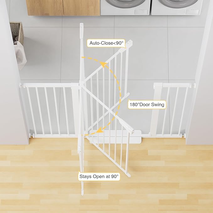 Cumbor 36" Extra Tall Baby Gate for Stairs, 29.7-54.2" Extra Wide Dog Gate for Doorways Hallways, Pressure Mounted Child Gate for Wide Opening, Auto Close Personal Safety for Babies and Pets, White-PawvioPets
