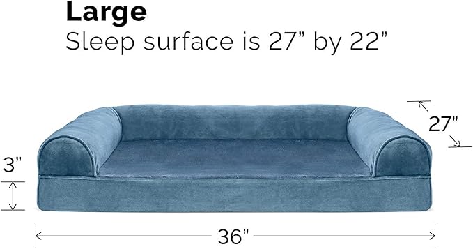 Furhaven Cooling Gel Dog Bed for Large/Medium Dogs w/ Removable Bolsters & Washable Cover, For Dogs Up to 55 lbs - Faux Fur & Velvet Sofa - Harbor Blue, Large-PawvioPets