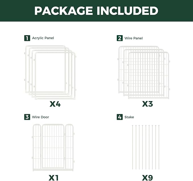 FXW Homeplus Unleashed Indoor Dog Playpen - Stress-Free and Safe Play, Heavy Duty 32 Inch 4 Acrylic Panels + 4 Wire Panels Dog Pen for Small and Medium Dogs, White│Patented-PawvioPets