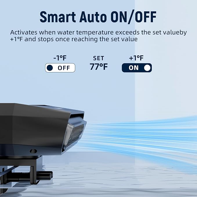 Aquarium Chiller Fan,Fish Tank Cooler with Temperature Control,Minimum Setting 59℉,Auto Start/Stop,Refrigeration Effect 5.4-9℉,3-Speed Modes,for Axolotl Seawater Freshwater Coral Grass Tank-PawvioPets