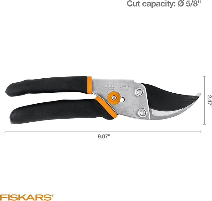 Fiskars Bypass Pruning Shears, 5/8-Inch Cut Capacity Garden Clippers, Gardening Scissors with Sharp, Rust Resistant Steel Blade-PawvioPets