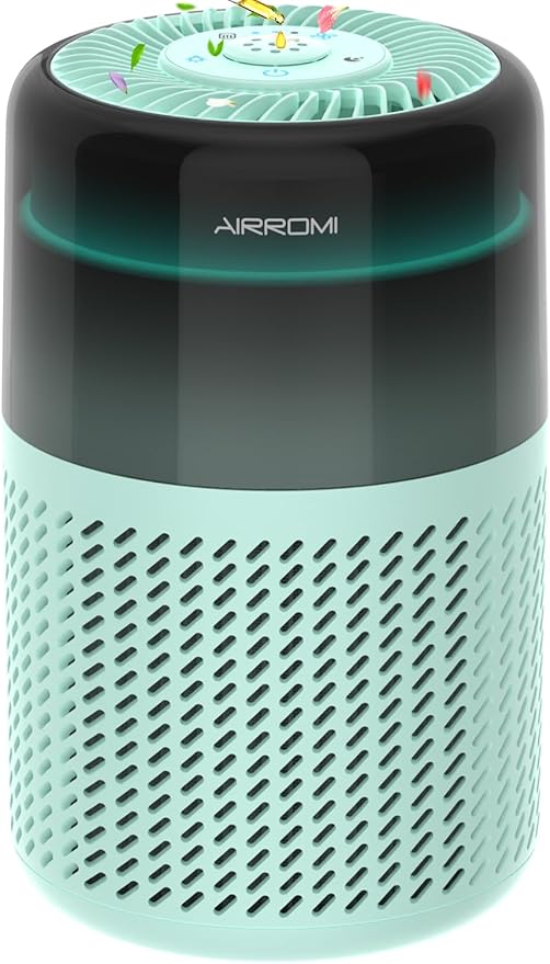 AIRROMI Air Purifier for Bedroom Home,HEPA Filter,Covers Upto 549 Ft²,Quiet 360°intake Air Cleaner with Fragrance ponge for Better Sleep,Night Light,Filters Smoke,Pet Dander,Allergies,Dust,A2005Turquo-PawvioPets