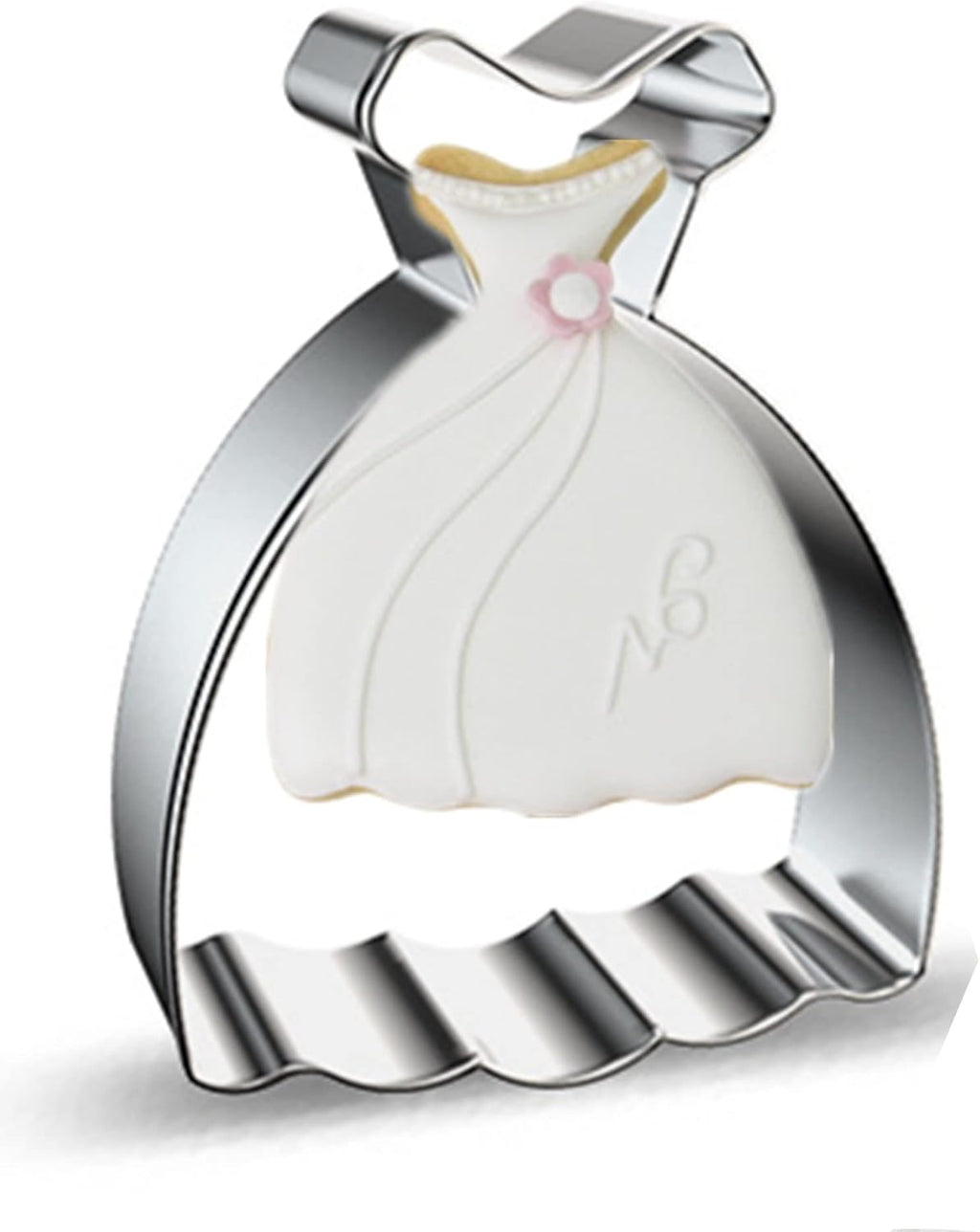 Large Size Dress Shaped Cookie Cutter, Stainless Steel Off-the-shoulder Wedding Princess Dress Cookie Cutter, 4.3 Inches