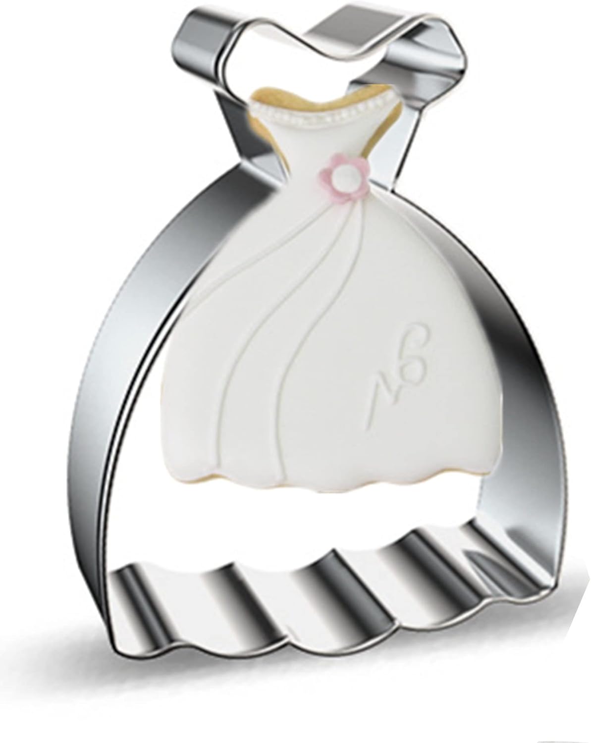 Large Size Dress Shaped Cookie Cutter, Stainless Steel Off-the-shoulder Wedding Princess Dress Cookie Cutter, 4.3 Inches