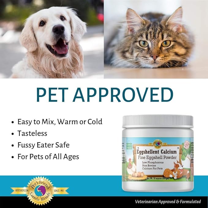 Calcium for Dogs and Cats - Fine Eggshell Powder - Strong Hip & Joint Supplement for Dogs and Cats- Dietary Supplement - No Additives - Pet's Friend Eggshellent Calcium 16oz-PawvioPets