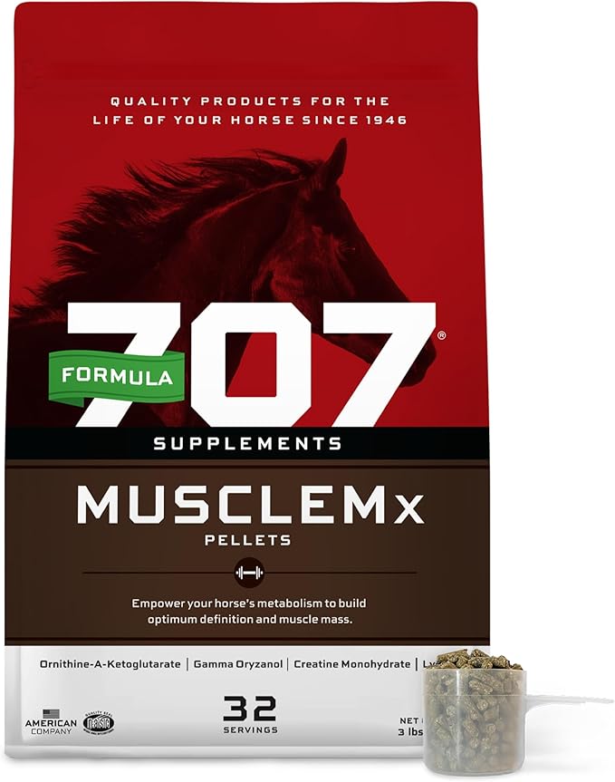Formula 707 MuscleMx Equine Supplement, 3lb Bag – Conditioning Support and Muscle Builder for Horses with Lysine, Gamma Oryzanol, Creatine & OKG-PawvioPets