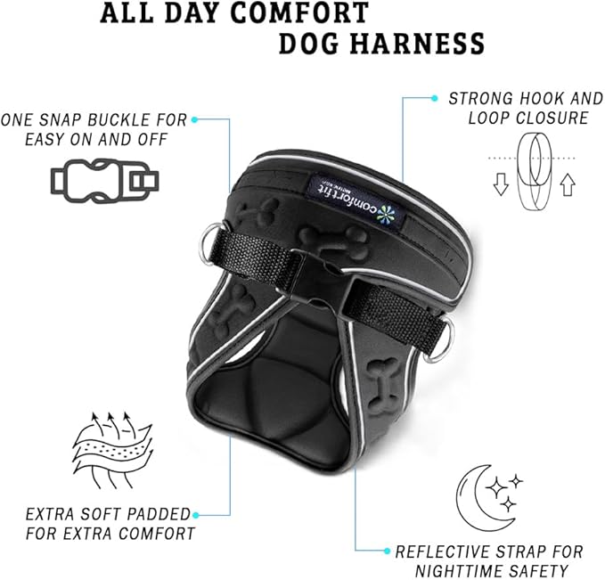 Comfort Fit Step-in Dog Harness for Small Medium Dogs – XS Black – No Pull, Soft Padded, Reflective Vest – Escape Proof Adjustable Puppy Harness for Walking, Training, Service & Everyday Use-PawvioPets