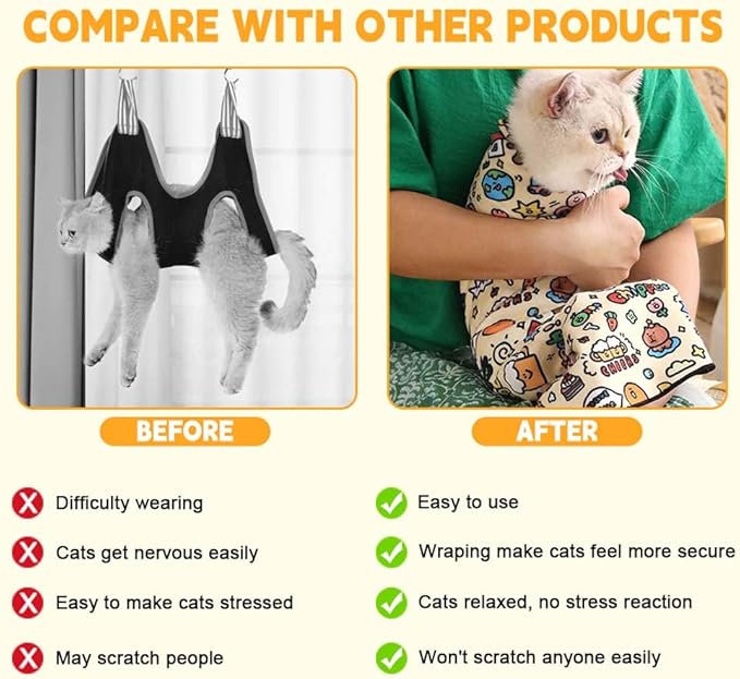 Cat Grooming Wrap, Self-Adherent Soft Cat Blanket to Wrap, Nail Clipping, Anti-Bite, Anti-Scratch, Anti-Escape Calming Wrap (Cute Prints, 6-10 lbs)-PawvioPets