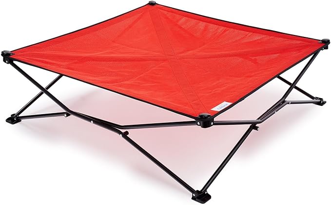 Coolaroo On-The-Go Elevated Dog Bed - Foldable Pop-Up Travel Dog Bed with Breathable, Moisture-Resistant Fabric, Carry Bag Included, Lightweight & Portable, Red, Extra Large-PawvioPets