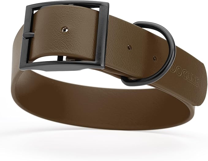 Dogline Biothane Waterproof Dog Collar Strong Coated Nylon Webbing with Black Hardware Odor- Proof for Easy Care Easy to Clean High Performance Fits Small Medium or Large Dogs, Dark Chocolate Brown-PawvioPets