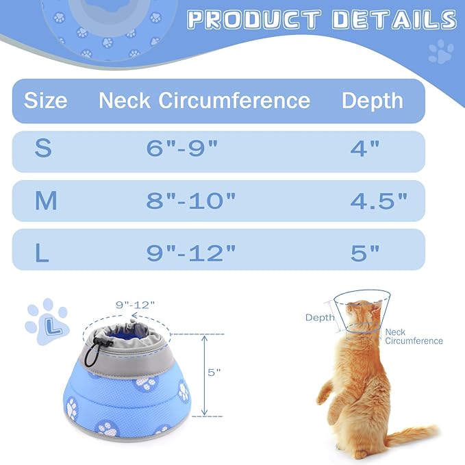 Cat Cone Collar Soft to Stop Licking After Surgery Cat Recovery Collar for Small Large Cats Adjustable Elizabethan Collar-PawvioPets