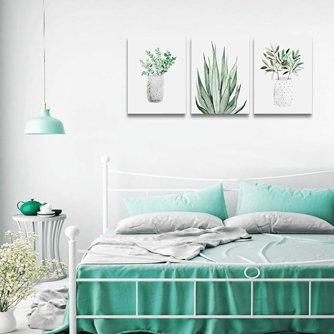 farmhouse Wall Art painting for dining room bathroom Abstract Canvas art family Wall decor for Bedroom kitchen Wall Decoration Living Room decor art Green Leaf pictures Artwork for home walls 3 piece-PawvioPets