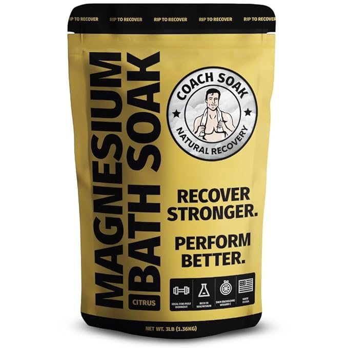 Coach Soak Recovery Bath Soak - Faster Absorption Than Epsom Salt for Pain - Rejuvenating Magnesium Flakes with 21 Minerals, Essential Oils & Bath Salts, 3lbs (Energizing Citrus)-PawvioPets