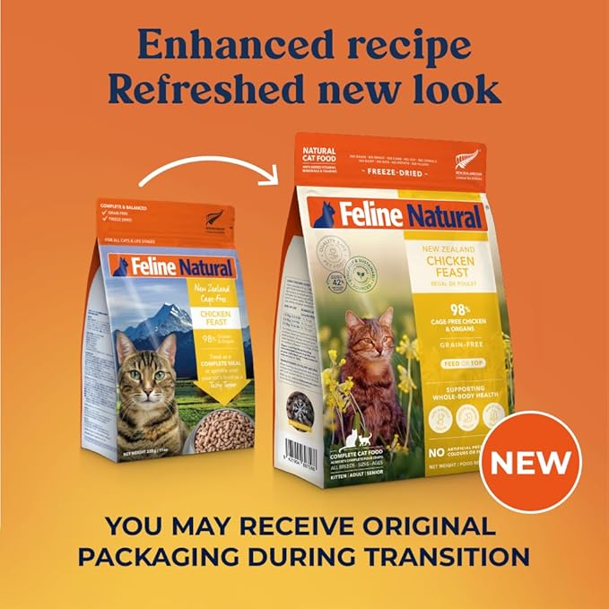 Feline Natural High Protein Dry Cat Food, Freeze-Dried Diet with 98% Meat, Organs & Seafood, No Peas, Grains, or Artificial Additives, Made in New Zealand, Chicken, 11oz-PawvioPets