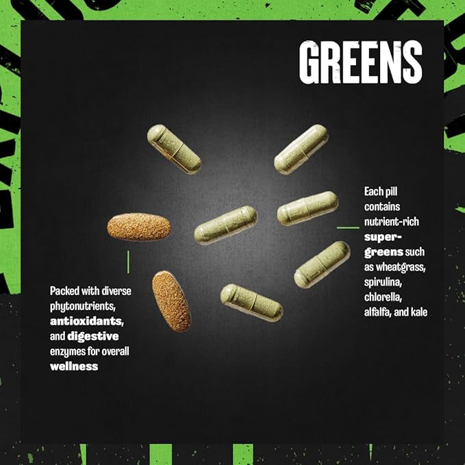 Animal Daily Greens Pill Packs - Kale, Wheat Grass, Alfalfa & More - Convenient Prebiotic and Probiotic Superfood Blend for Superior Digestion, Gut Health, and Immunity For Men & Women - 30 Day Supply-PawvioPets