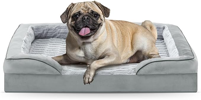 FURTIME Orthopedic Dog Bed for Small Dogs - Waterproof Dog Sofa Beds Small, Supportive Foam Pet Couch Bed with Removable Washable Cover, Waterproof Lining and Nonskid Bottom, Light Grey-PawvioPets