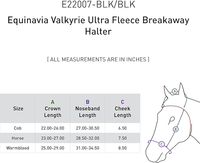 Equinavia Valkyrie Soft Ultra Fleece Padded Adjustable Breakaway Horse Halter - Black/Black - Cob-PawvioPets