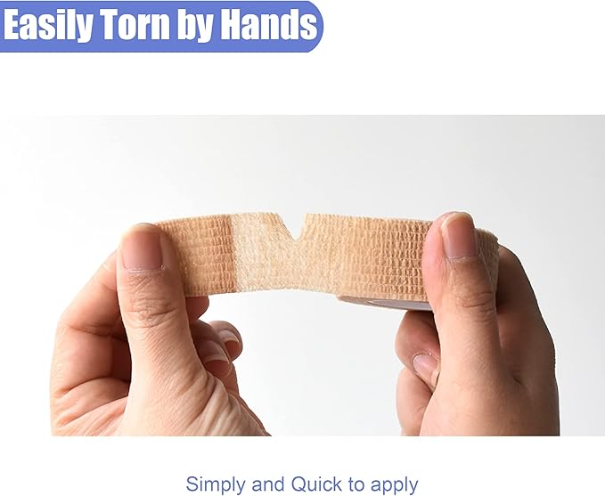 9 Pack 1" x 5 Yards Self Adhesive Bandage Wrap Self Stick Wrap for Ankle, Wrist, Finger, Sports, Breathable Cohesive Vet Tape for Pets (Skin Color)-PawvioPets