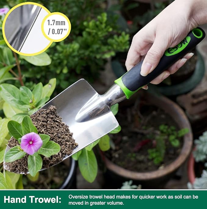 ESOW Garden Tool Set, 3 Piece Cast-Aluminum Heavy Duty Gardening Kit Includes Hand Trowel, Transplant Trowel and Cultivator Hand Rake with Soft Rubberized Non-Slip Ergonomic Handle, Garden Gifts-PawvioPets