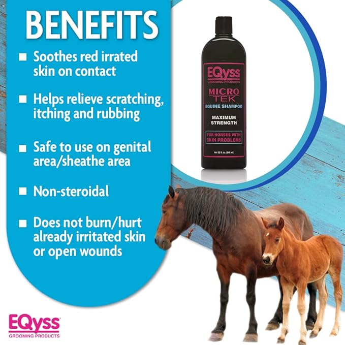EQyss Micro-Tek Equine Itch Relief Shampoo - Soothes Irritated Skin, Stops Itching, Scratching, Rubbing - for all Horses, Ponies, Mares, Foals (32 oz)-PawvioPets