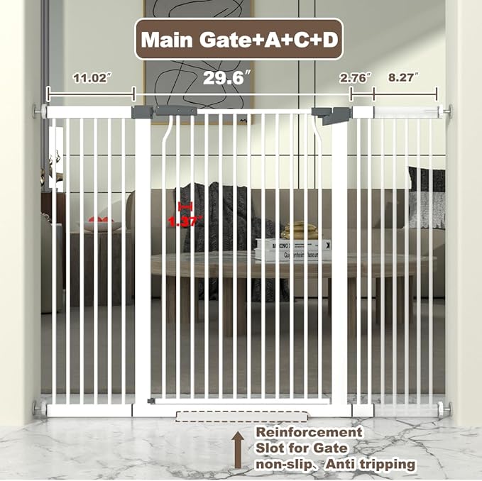 41" Extra Tall Cat Gate for Doorway, 49.2-54.7 Metal Pet Baby Safe Gate, Extra Wide Pressure Mounted Child Door with Expansion Kit, No Drilling No Climb Cat Fence Indoor, Tall Dog Gate, White-PawvioPets