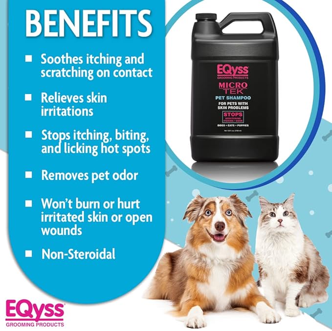 EQyss Micro-Tek Pet Shampoo - Soothes Dry Irritated Skin on Contact, Stops Itching, Scratching, Biting, Licking Hot Spots - for Cats & Dogs (128 oz)-PawvioPets