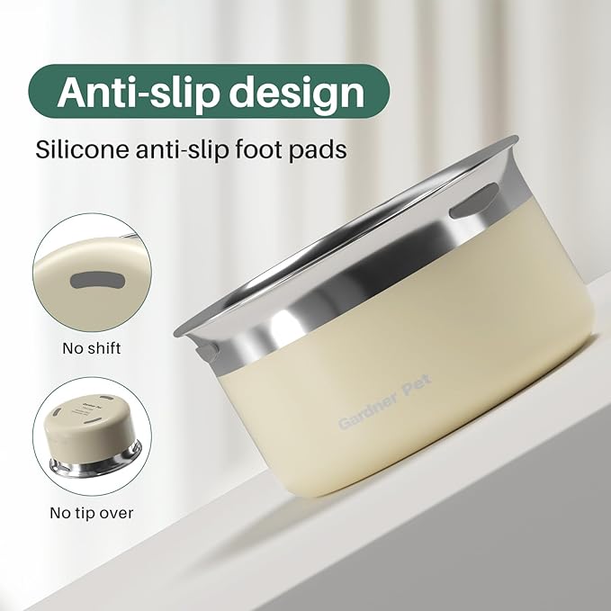 Gardner Pet Dog Bowls 1 Gallon (3.85L) Stainless Steel No Spill Water Bowl, Slow Water Feeder Metal Dog Bowls, Spill Proof Water Dispenser for Large Dogs, Promotes Healthy Hydration(White)-PawvioPets