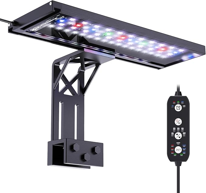Clip On Aquarium Light for Plants-24/7 Cycle Fish Tank Light with Timer, Full Spectrum+7 Colors Mode, Auto On/Off, Adjustable Brightness and Height, 20W (12inch for 12-20 inch Tank)-PawvioPets