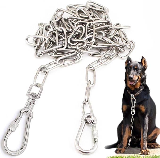 15 ft Dog Chains for Outside - Heavy Duty Tie Out Chain Leash Great for Small to Large Dogs Up to 200Lbs - Chew Proof Long Chain for Yard Camping or Travel (15ft Without Spring)-PawvioPets