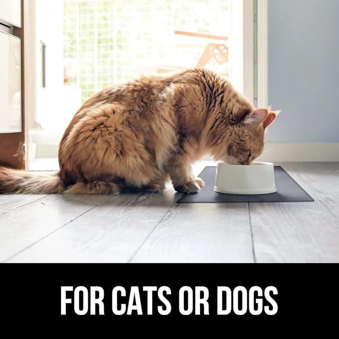 GORILLA GRIP 100% Waterproof Raised Edge BPA Free Silicone Pet Feeding Mat, Dog Cat Food Mats Contain Spills Protects Floors, Placemats for Cats and Dogs Water Bowl, Pets Accessories 18.5x11.5 Gray-PawvioPets